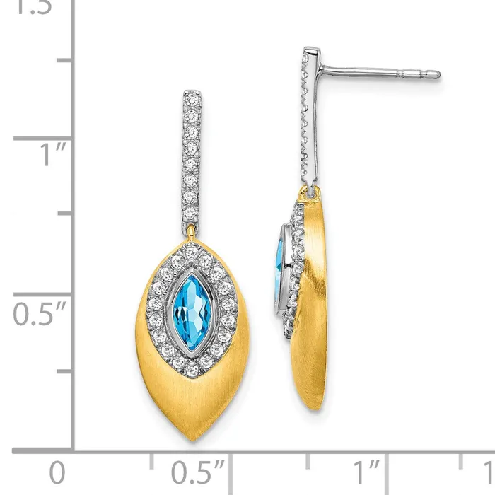 Goldia Earrings 14k Yellow Gold Twotone Blue Topaz and Real Diamond Dangle Earrings