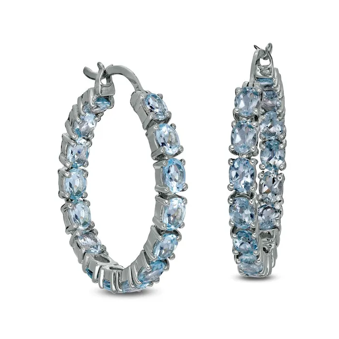 Goldia Earrings Oval Blue Topaz InsideOut Hoop Earrings in Sterling Silver
