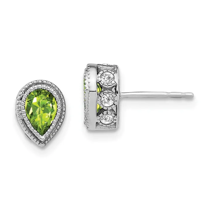 Goldia Earrings Solid 14k White Gold Pear Simulated Peridot and CZ Earrings Goldia Earrings Solid 14k White Gold Pear Simulated Peridot and CZ Earrings