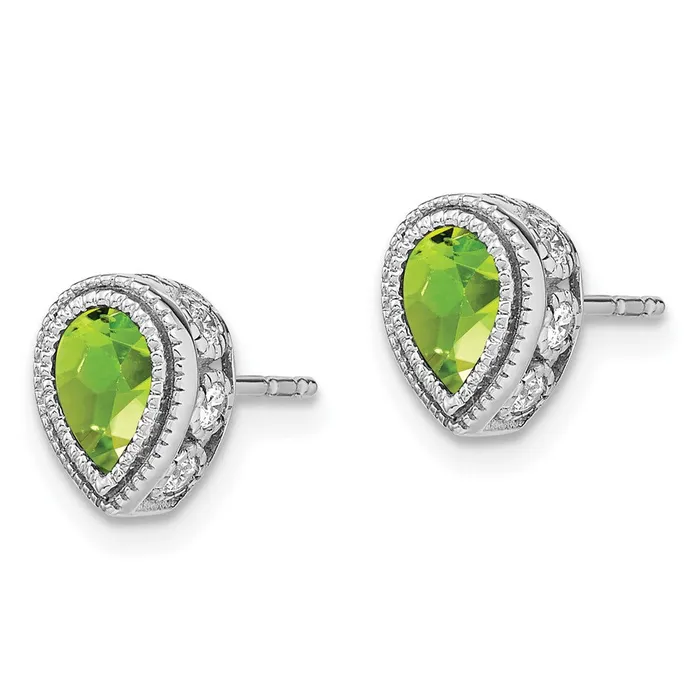 Goldia Earrings Solid 14k White Gold Pear Simulated Peridot and CZ Earrings