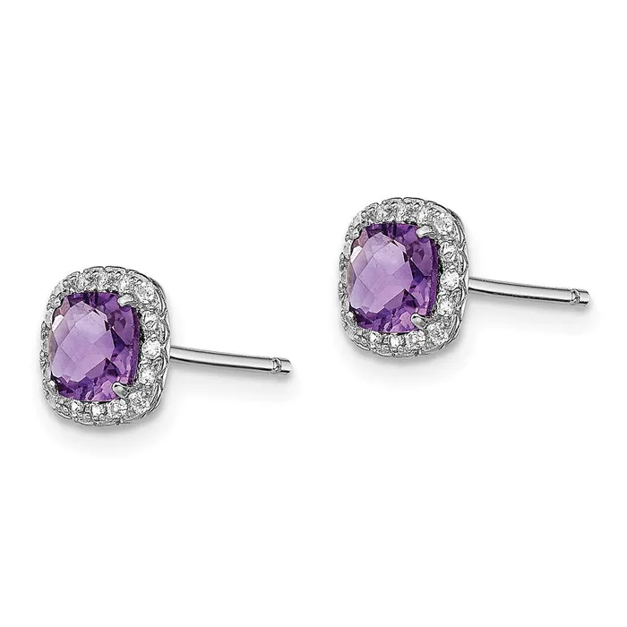 Goldia Earrings Sterling Silver Rhodium Plated Amethyst and Cr White Sapphire Earrings