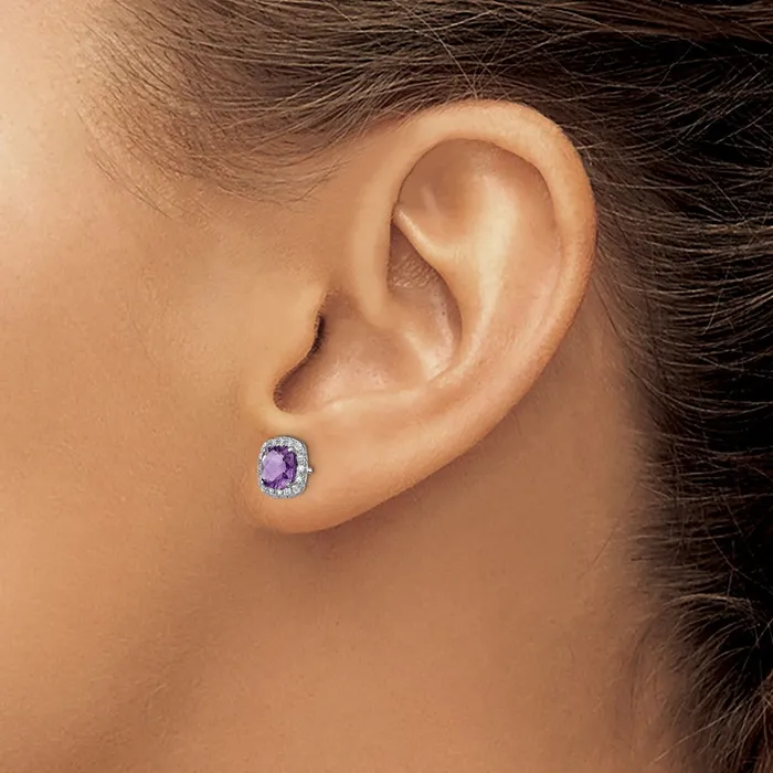 Goldia Earrings Sterling Silver Rhodium Plated Amethyst and Cr White Sapphire Earrings