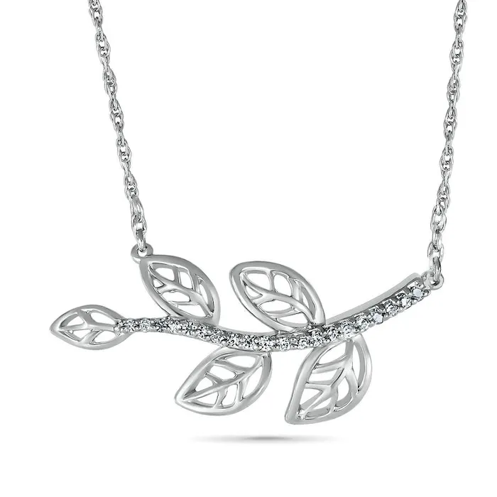 Goldia Necklaces 007 CT TW Natural Diamond Five Leaf Tree Branch Necklace in Sterling Silver Goldia Necklaces 007 CT TW Natural Diamond Five Leaf Tree Branch Necklace in Sterling Silver