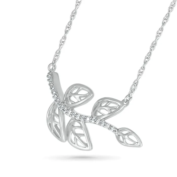 Goldia Necklaces 007 CT TW Natural Diamond Five Leaf Tree Branch Necklace in Sterling Silver Goldia Necklaces 007 CT TW Natural Diamond Five Leaf Tree Branch Necklace in Sterling Silver