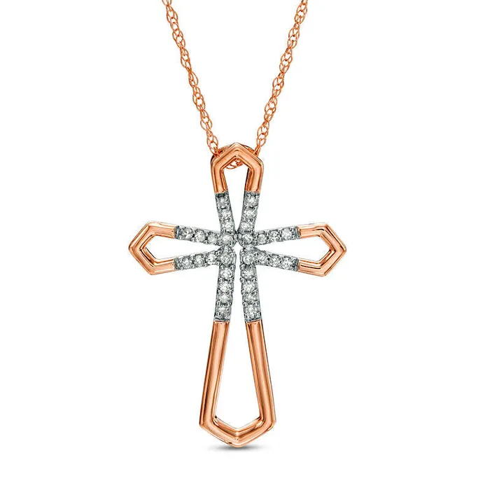 Goldia Necklaces 01 CT TW Natural Diamond Open Cross Pendant in 10K Rose Gold Goldia Necklaces 01 CT TW Natural Diamond Open Cross Pendant in 10K Rose Gold