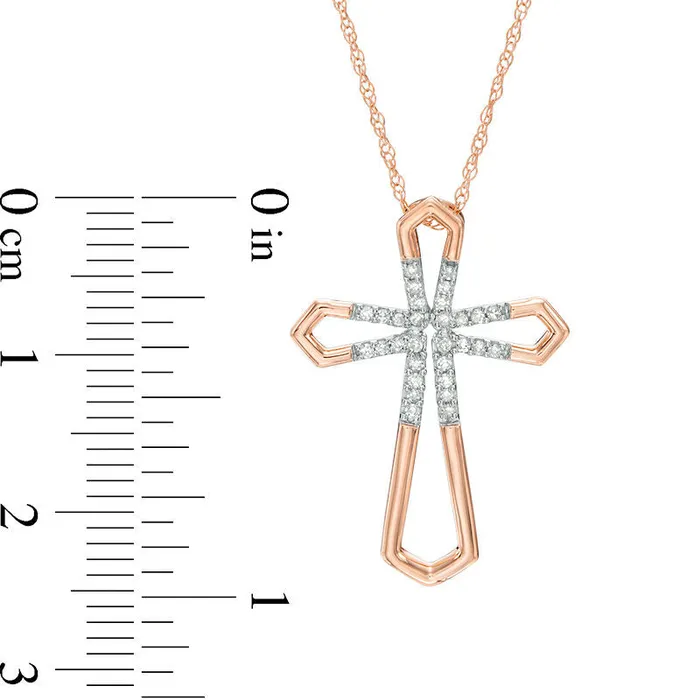 Goldia Necklaces 01 CT TW Natural Diamond Open Cross Pendant in 10K Rose Gold Goldia Necklaces 01 CT TW Natural Diamond Open Cross Pendant in 10K Rose Gold