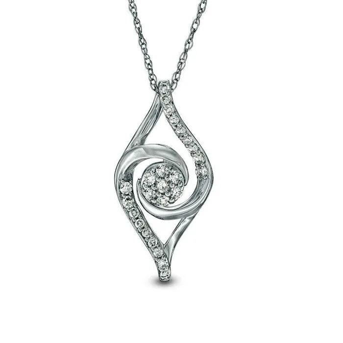 Goldia Necklaces 017 CT TW Composite Natural Diamond Swirl Marquise Pendant in 10K White Gold Goldia Necklaces 017 CT TW Composite Natural Diamond Swirl Marquise Pendant in 10K White Gold