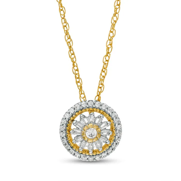 Goldia Necklaces 025 CT TW Natural Diamond Double Frame Convertible Circle Pendant in 10K Yellow Gold Goldia Necklaces 025 CT TW Natural Diamond Double Frame Convertible Circle Pendant in 10K Yellow Gold