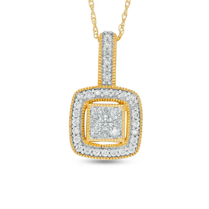Goldia Necklaces 033 CT TW Composite Natural Diamond Cushion Frame Antique VintageStyle Pendant in 10K Yellow Gold Goldia Necklaces 033 CT TW Composite Natural Diamond Cushion Frame Antique VintageStyle Pendant in 10K Yellow Gold