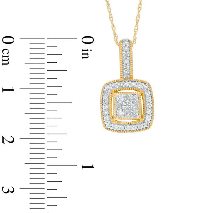 Goldia Necklaces 033 CT TW Composite Natural Diamond Cushion Frame Antique VintageStyle Pendant in 10K Yellow Gold Goldia Necklaces 033 CT TW Composite Natural Diamond Cushion Frame Antique VintageStyle Pendant in 10K Yellow Gold