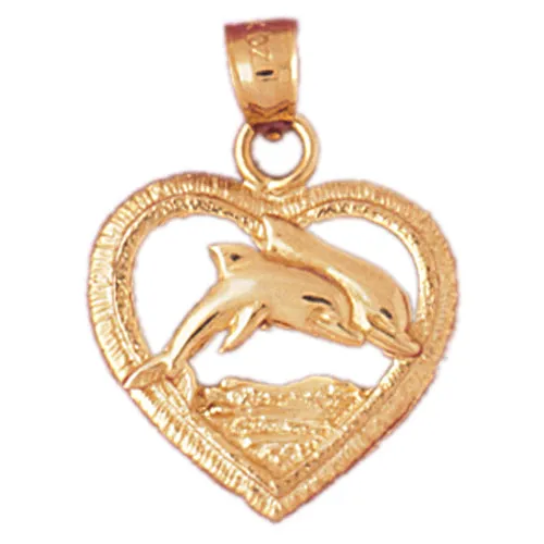 Goldia Necklaces 14K Gold Dolphin In Heart Pendant
