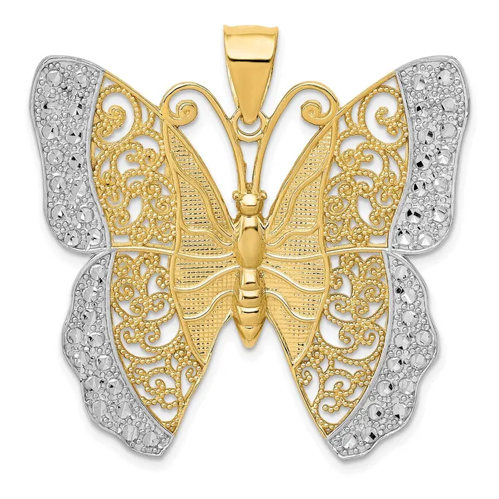 Goldia Necklaces 14k Yellow Rhodium Gold w Rhodium Solid Polished Diamondcut Filigree Butterfly Pendant Goldia Necklaces 14k Yellow Rhodium Gold w Rhodium Solid Polished Diamondcut Filigree Butterfly Pendant
