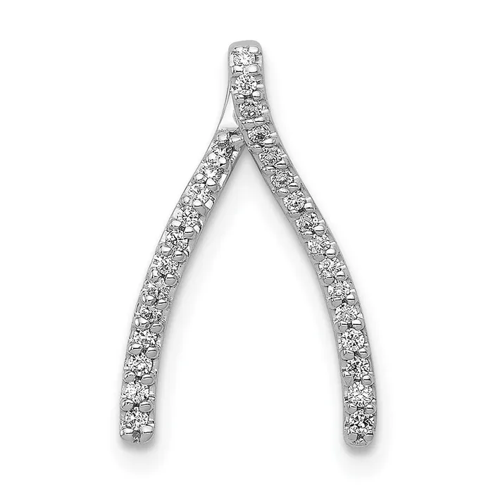 Goldia Necklaces Solid 14k White Gold Simulated CZ Wishbone Chain Slide