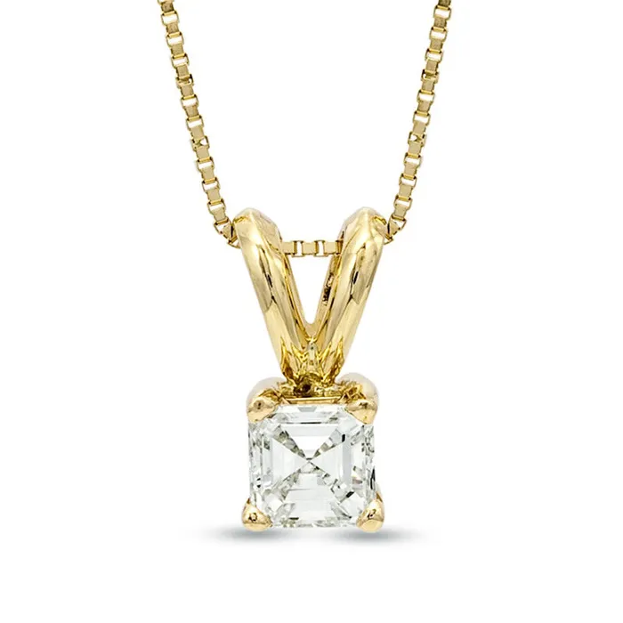 Goldia PreStyled Sets 063 CT Certified AsscherCut Natural Clarity Enhanced Solitaire Pendant in 18K Gold IVS2 Goldia PreStyled Sets 063 CT Certified AsscherCut Natural Clarity Enhanced Solitaire Pendant in 18K Gold IVS2