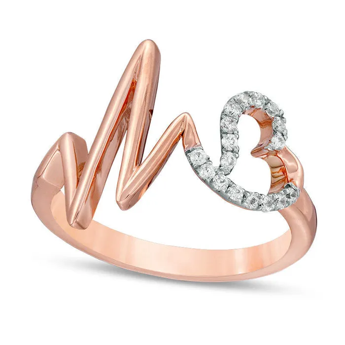 Goldia Rings 013 CT TW Natural Diamond Heart and Heartbeat Ring in Solid 10K Rose Gold Goldia Rings 013 CT TW Natural Diamond Heart and Heartbeat Ring in Solid 10K Rose Gold