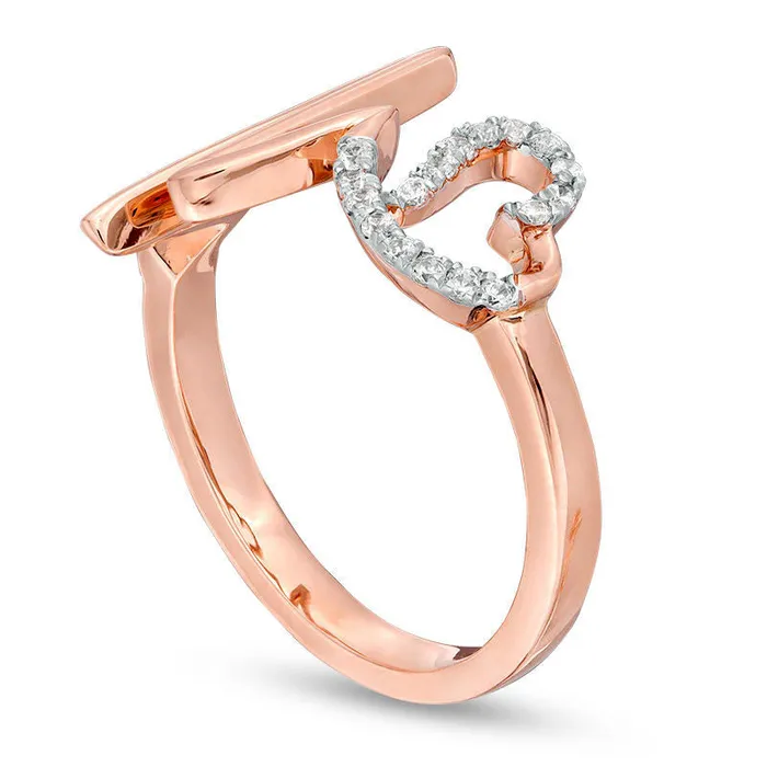 Goldia Rings 013 CT TW Natural Diamond Heart and Heartbeat Ring in Solid 10K Rose Gold Goldia Rings 013 CT TW Natural Diamond Heart and Heartbeat Ring in Solid 10K Rose Gold