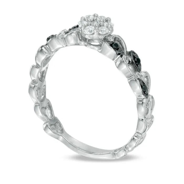 Goldia Rings 017 CT TW Enhanced Black and White Natural Diamond Flower with Petals Ring in Sterling Silver Goldia Rings 017 CT TW Enhanced Black and White Natural Diamond Flower with Petals Ring in Sterling Silver
