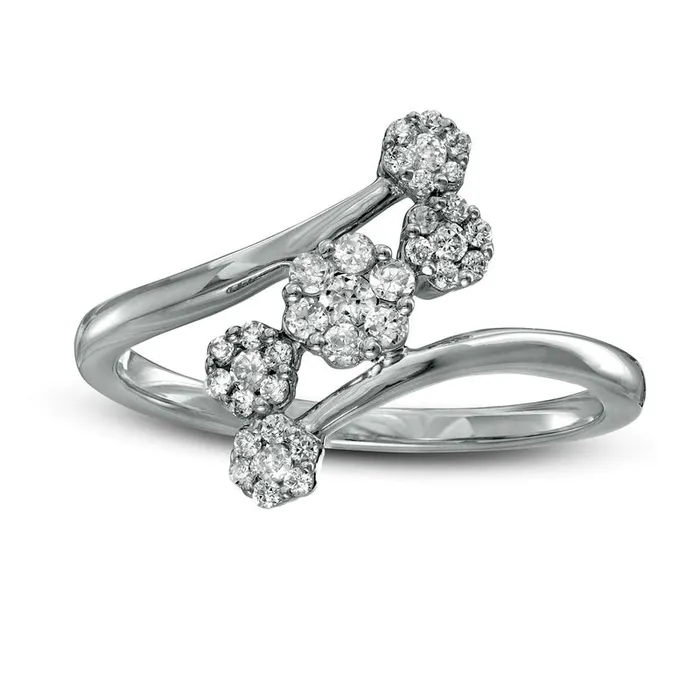 Goldia Rings 033 CT TW Composite Natural Diamond Five Stone Bypass Ring in Solid 10K White Gold Goldia Rings 033 CT TW Composite Natural Diamond Five Stone Bypass Ring in Solid 10K White Gold