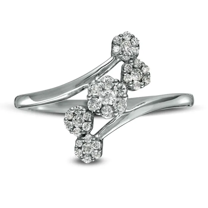 Goldia Rings 033 CT TW Composite Natural Diamond Five Stone Bypass Ring in Solid 10K White Gold Goldia Rings 033 CT TW Composite Natural Diamond Five Stone Bypass Ring in Solid 10K White Gold