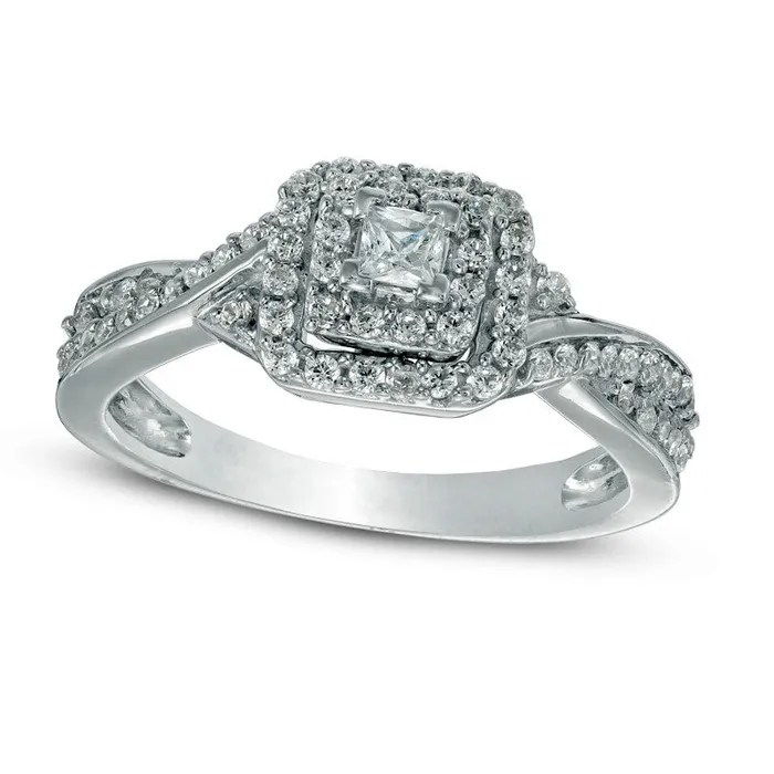 Goldia Rings 033 CT TW PrincessCut Natural Diamond Frame Engagement Ring in Solid 10K White Gold
