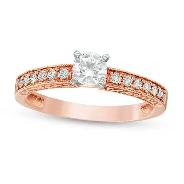 Goldia Rings 050 CT TW Certified Natural Diamond Filigree Antique VintageStyle Engagement Ring in Solid 14K Rose Gold II1 Goldia Rings 050 CT TW Certified Natural Diamond Filigree Antique VintageStyle Engagement Ring in Solid 14K Rose Gold II1