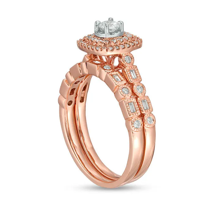 Goldia Rings 050 CT TW Natural Diamond Double Cushion Frame Antique VintageStyle Art Deco Bridal Engagement Ring Set in Solid 10K Rose Gold Goldia Rings 050 CT TW Natural Diamond Double Cushion Frame Antique VintageStyle Art Deco Bridal Engagement Ring Set in Solid 10K Rose Gold