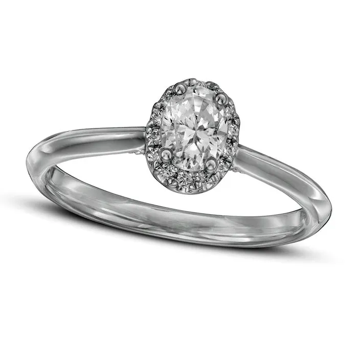Goldia Rings 050 CT TW Oval Natural Diamond Frame Engagement Ring in Solid 14K White Gold Goldia Rings 050 CT TW Oval Natural Diamond Frame Engagement Ring in Solid 14K White Gold