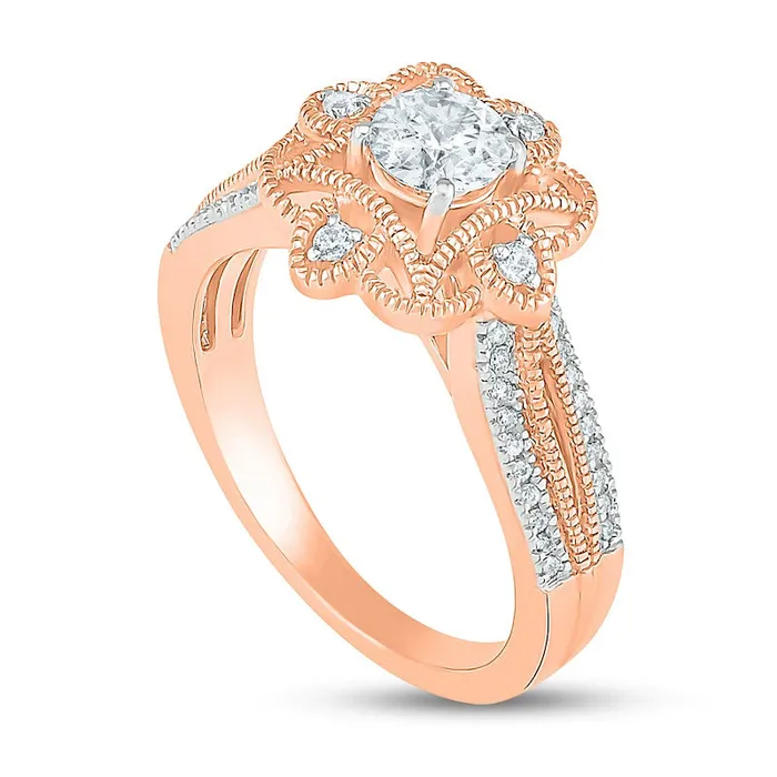 Goldia Rings 063 CT TW Natural Diamond Flower Frame Antique VintageStyle Engagement Ring in Solid 10K Rose Gold Goldia Rings 063 CT TW Natural Diamond Flower Frame Antique VintageStyle Engagement Ring in Solid 10K Rose Gold