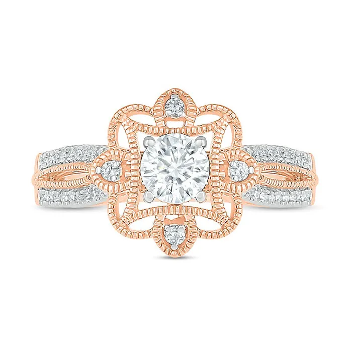 Goldia Rings 063 CT TW Natural Diamond Flower Frame Antique VintageStyle Engagement Ring in Solid 10K Rose Gold Goldia Rings 063 CT TW Natural Diamond Flower Frame Antique VintageStyle Engagement Ring in Solid 10K Rose Gold