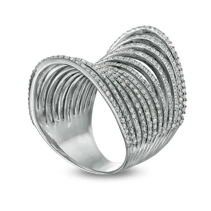 Goldia Rings 15 CT TW Natural Diamond Open MultiRow Ring in Solid 10K White Gold Goldia Rings 15 CT TW Natural Diamond Open MultiRow Ring in Solid 10K White Gold