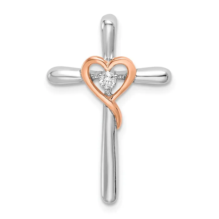Goldia Rings 14k TwoTone Gold White u0026 Rose Cross wHeart Real Diamond Chain Slide Goldia Rings 14k TwoTone Gold White u0026 Rose Cross wHeart Real Diamond Chain Slide