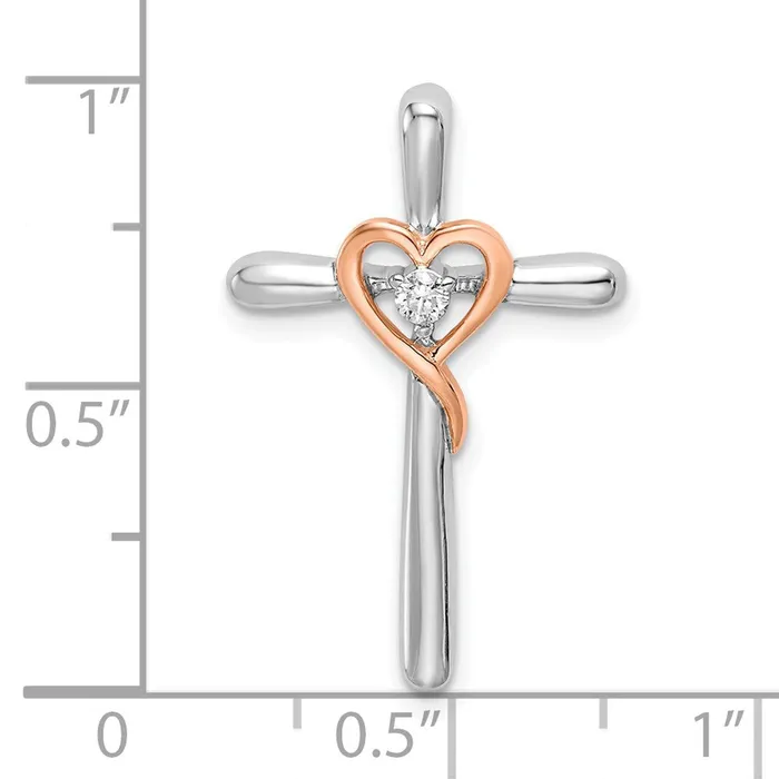 Goldia Rings 14k TwoTone Gold White u0026 Rose Cross wHeart Real Diamond Chain Slide