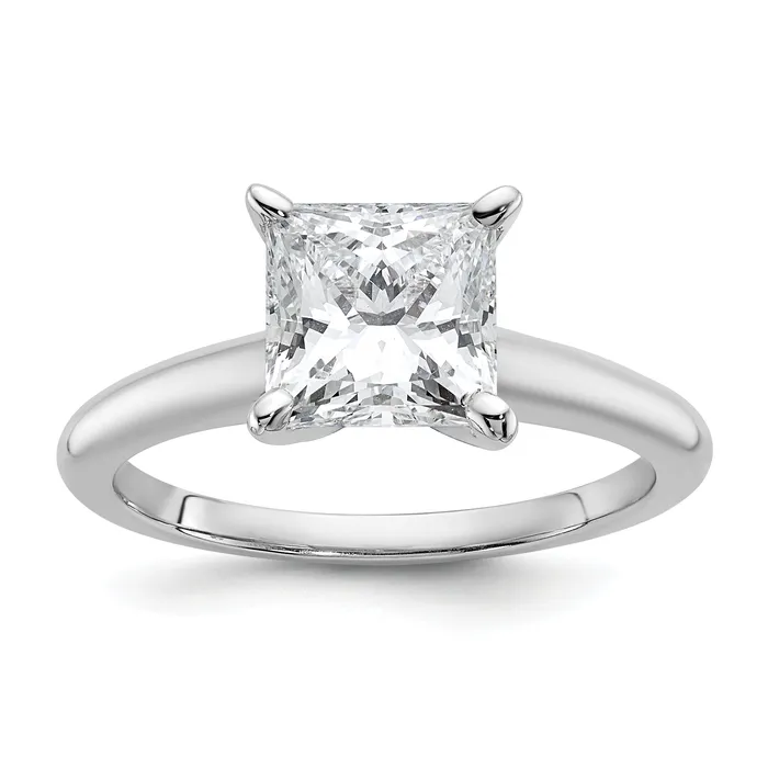 Goldia Rings 14k White Gold 2 Ct Certified Lab Grown Diamond VSSI G Princess Solitare Engagement Ring