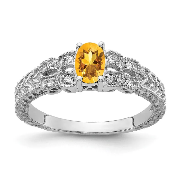 Goldia Rings 14k White Gold 6x4mm Oval Citrine Checker AAA Diamond ring
