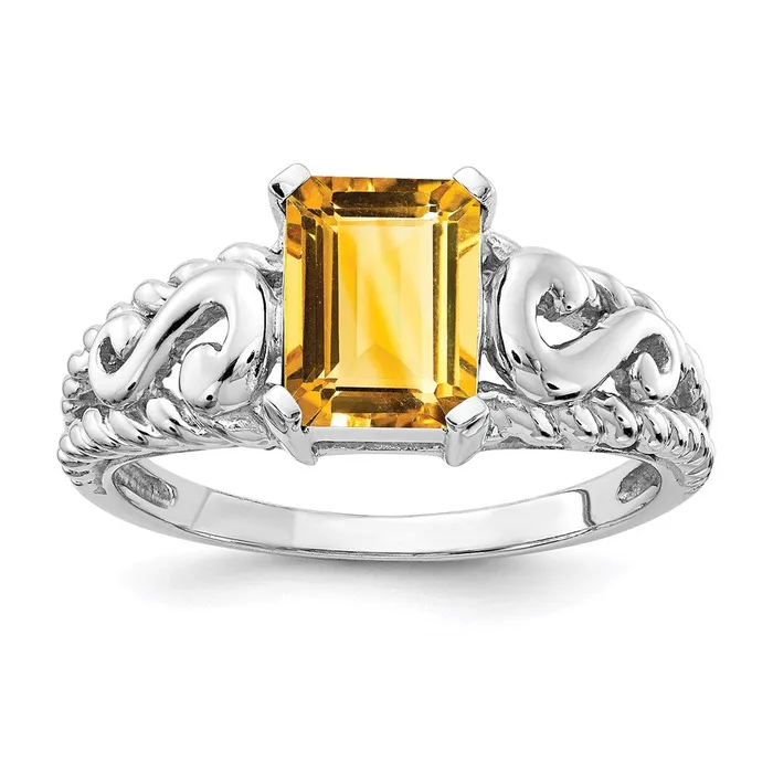 Goldia Rings 14k White Gold 8x6mm Emerald Cut Citrine ring