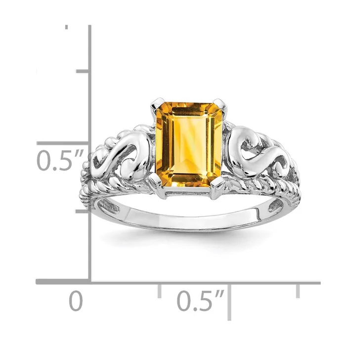 Goldia Rings 14k White Gold 8x6mm Emerald Cut Citrine ring