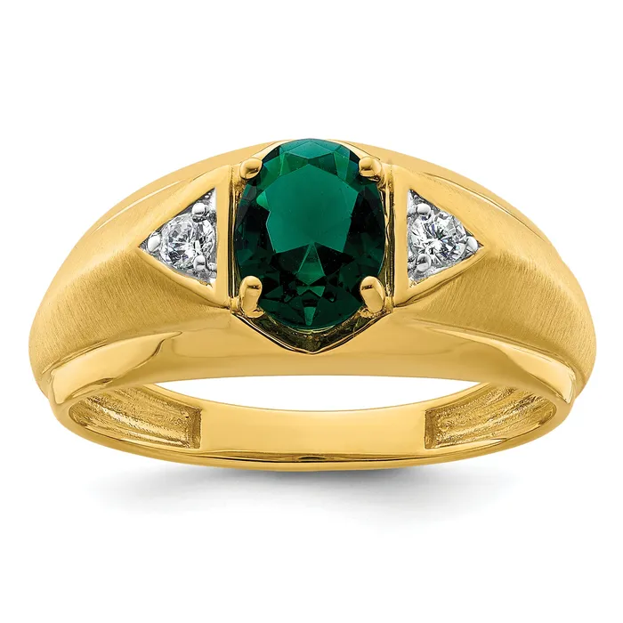 Goldia Rings 14k Yellow Gold 110 Ct Lab Grown Diamond VSSI G and Created Emerald Mens Ring Goldia Rings 14k Yellow Gold 110 Ct Lab Grown Diamond VSSI G and Created Emerald Mens Ring