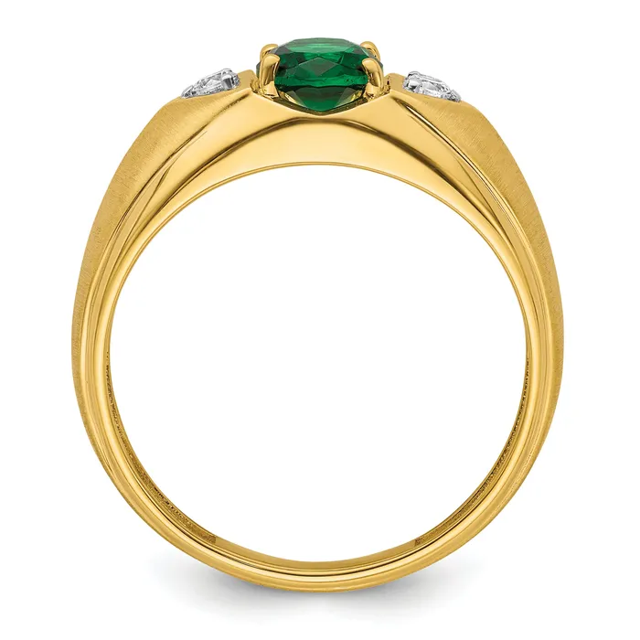 Goldia Rings 14k Yellow Gold 110 Ct Lab Grown Diamond VSSI G and Created Emerald Mens Ring