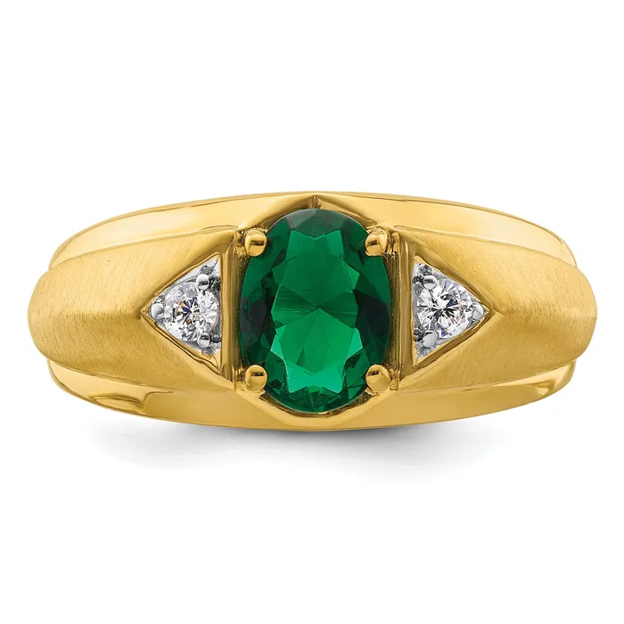 Goldia Rings 14k Yellow Gold 110 Ct Lab Grown Diamond VSSI G and Created Emerald Mens Ring