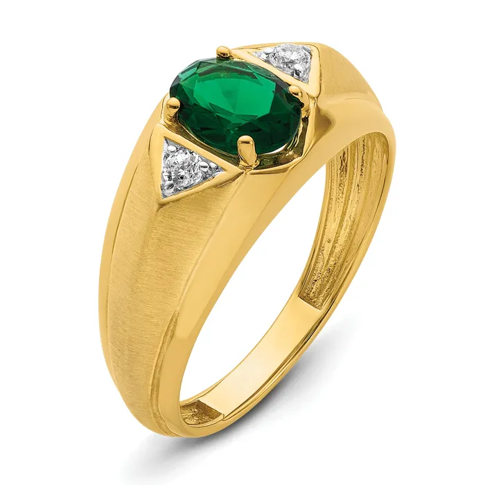 Goldia Rings 14k Yellow Gold 110 Ct Lab Grown Diamond VSSI G and Created Emerald Mens Ring