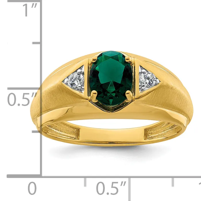 Goldia Rings 14k Yellow Gold 110 Ct Lab Grown Diamond VSSI G and Created Emerald Mens Ring