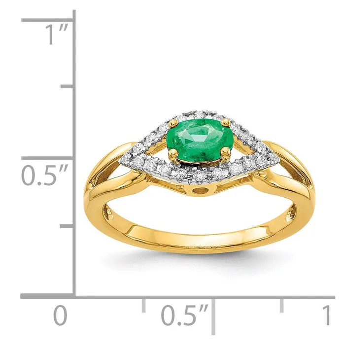 Goldia Rings 14K Yellow Gold Real Diamond and Emerald Ring
