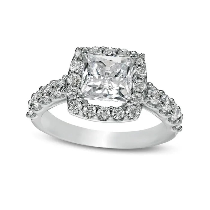 Goldia Rings 25 CT TW Certified LabCreated PrincessCut Diamond Frame Engagement Ring in Solid 14K White Gold FVS2