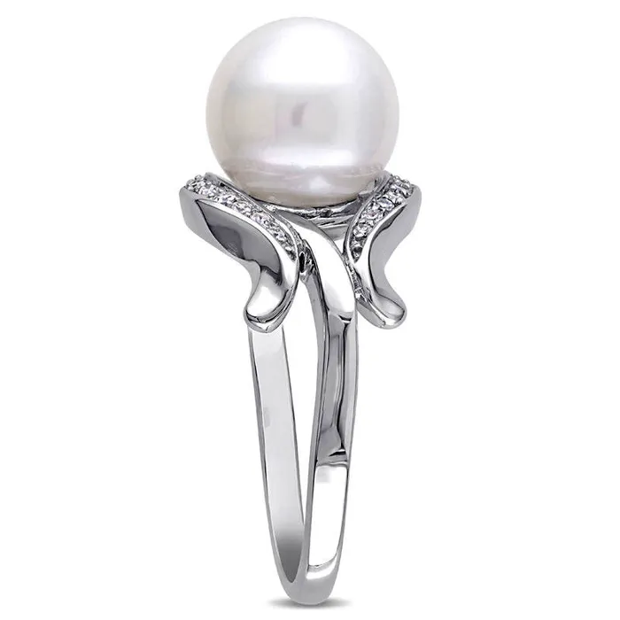 Goldia Rings 90 95mm Cultured Freshwater Pearl and 007 CT TW Natural Diamond Loop Ring in Solid 10K White Gold Goldia Rings 90 95mm Cultured Freshwater Pearl and 007 CT TW Natural Diamond Loop Ring in Solid 10K White Gold