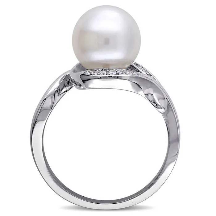 Goldia Rings 90 95mm Cultured Freshwater Pearl and 007 CT TW Natural Diamond Loop Ring in Solid 10K White Gold Goldia Rings 90 95mm Cultured Freshwater Pearl and 007 CT TW Natural Diamond Loop Ring in Solid 10K White Gold