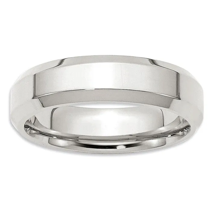 Goldia Rings Ladies 60mm Bevel Edge Comfort Fit Wedding Band in Sterling Silver Goldia Rings Ladies 60mm Bevel Edge Comfort Fit Wedding Band in Sterling Silver