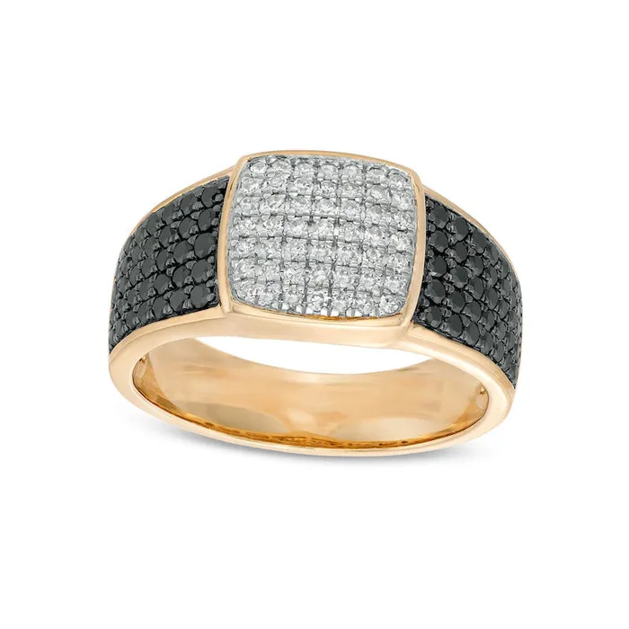 Goldia Rings Mens 113 CT TW Cushion Composite Black Enhanced and White Natural Diamond MultiRow Ring in Solid 10K Yellow Gold Goldia Rings Mens 113 CT TW Cushion Composite Black Enhanced and White Natural Diamond MultiRow Ring in Solid 10K Yellow Gold
