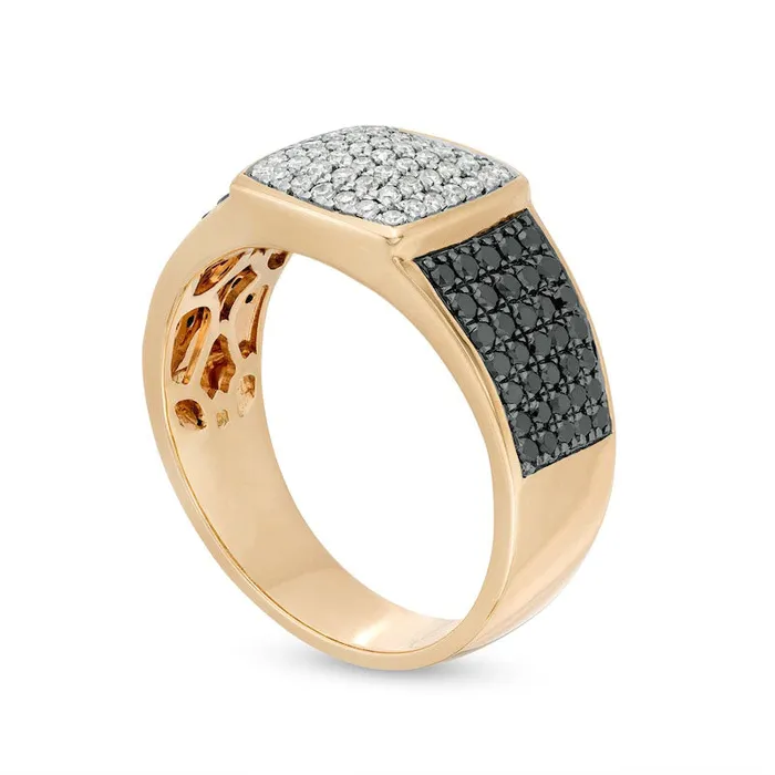 Goldia Rings Mens 113 CT TW Cushion Composite Black Enhanced and White Natural Diamond MultiRow Ring in Solid 10K Yellow Gold Goldia Rings Mens 113 CT TW Cushion Composite Black Enhanced and White Natural Diamond MultiRow Ring in Solid 10K Yellow Gold
