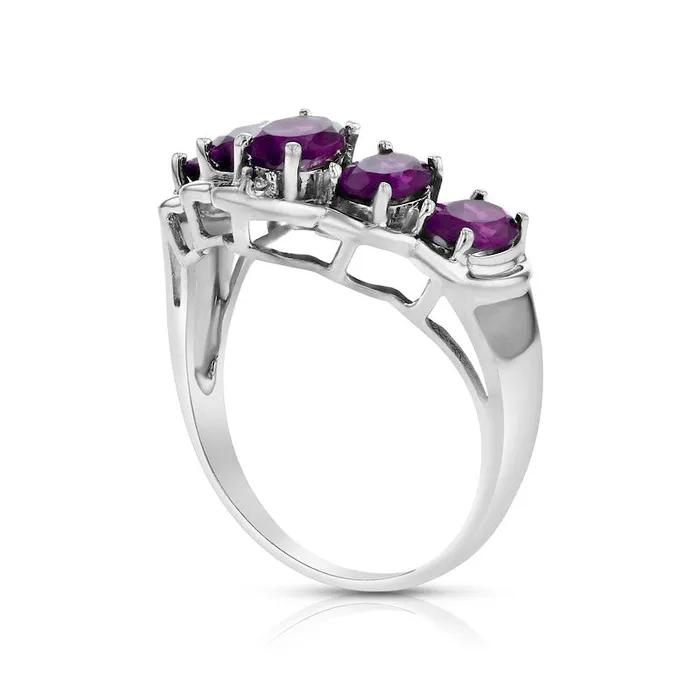 Goldia Rings Oval Amethyst and Natural Diamond Accent Five Stone Chevron Ring in Solid 14K White Gold Goldia Rings Oval Amethyst and Natural Diamond Accent Five Stone Chevron Ring in Solid 14K White Gold