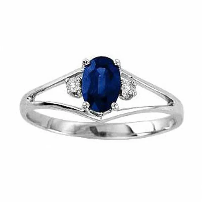 Goldia Rings Oval Blue Sapphire and Natural Diamond Accent Engagement Ring in Solid 14K White Gold Goldia Rings Oval Blue Sapphire and Natural Diamond Accent Engagement Ring in Solid 14K White Gold